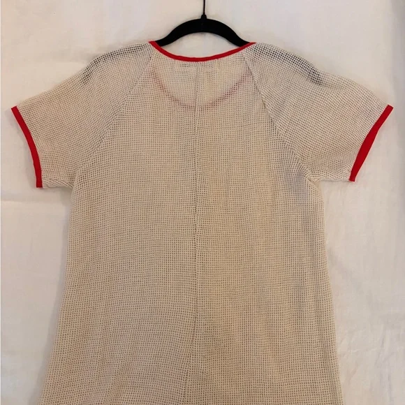 Caron Callahan Saddie Cream Mesh Top with Red Accents Size Small - Picture 6 of 7